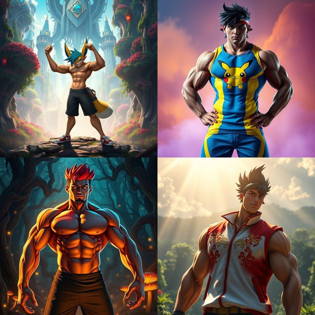 Muscular Bodybuilder Ash Ketchum in Epic Fantasy Portrait