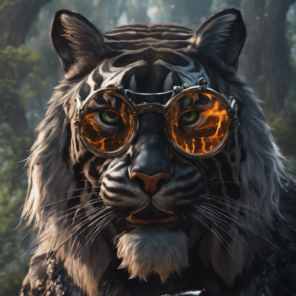 Black Tiger with Glasses: Fantasy Concept Art