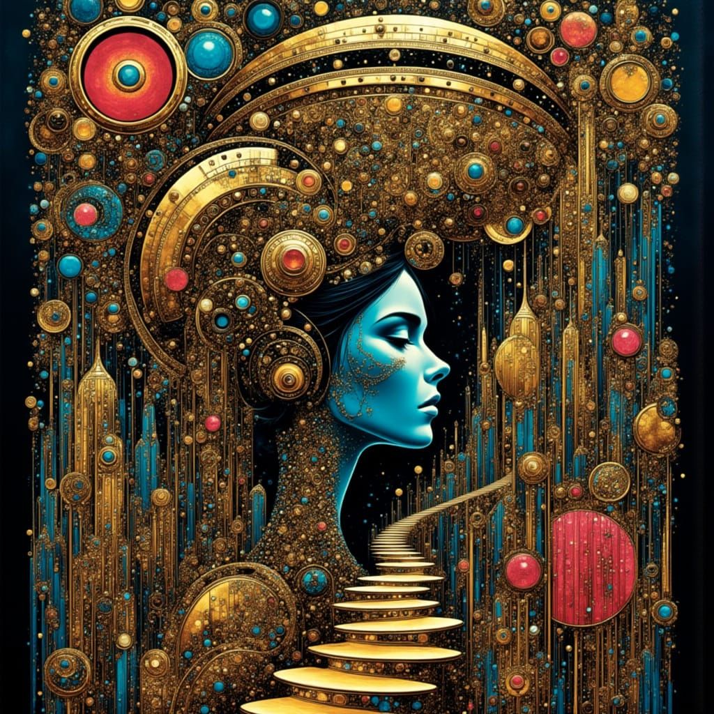 Surreal Biomechanical Woman in Dystopian Landscape