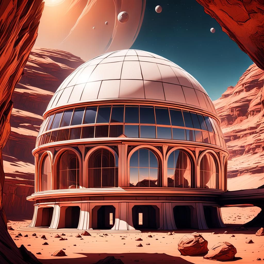 Futuristic Martian Architecture Under Dome
