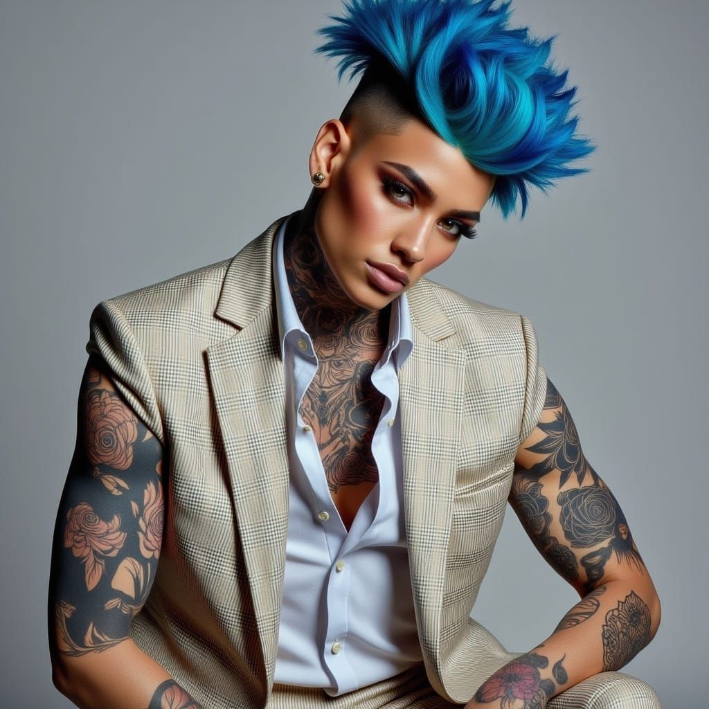 Stunning Nonbinary Person in Champagne Linen Suit