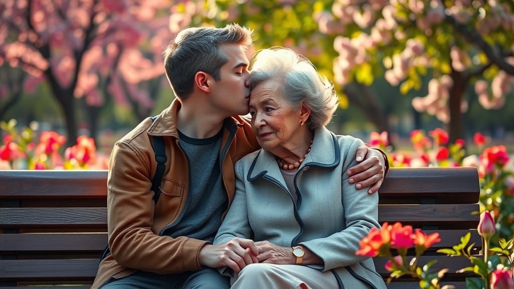 Warm Moment of Intimacy Between a Young Man and His Elderly ...