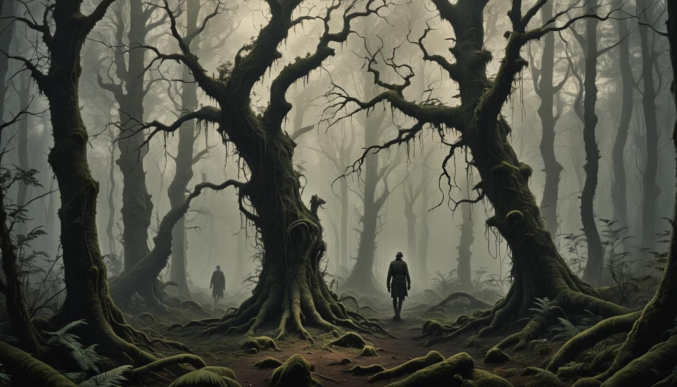 Eerie Forest Wanderer in Dark Fantasy Style