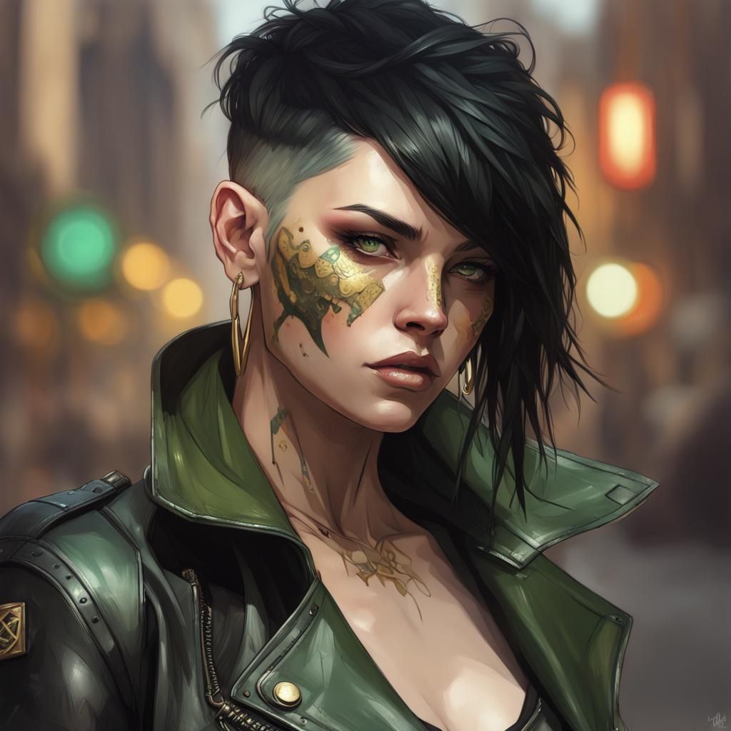 Edgy Portrait with Graffiti Mask and Piercings