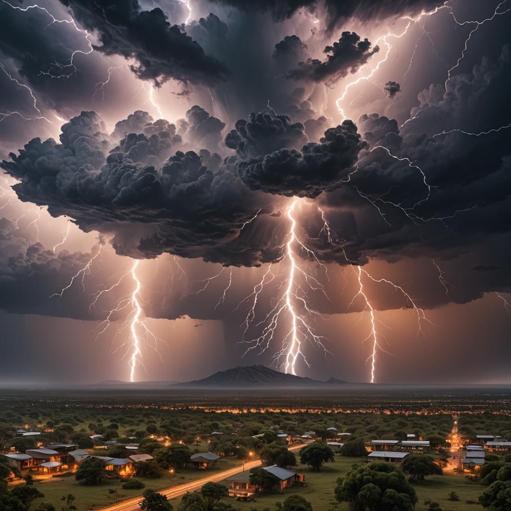 Epic Lightning Storm Over the Savanna: Digital Matte Paintin...