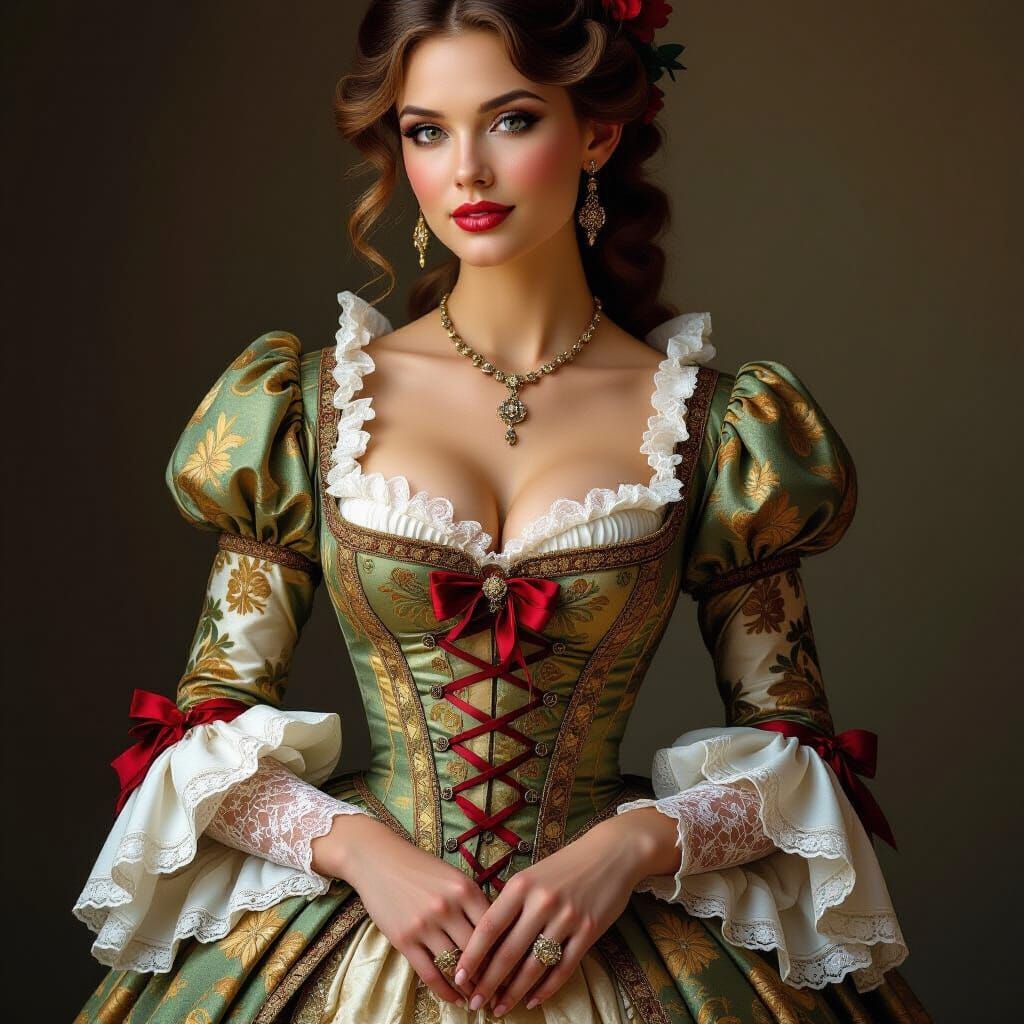 Elf Woman in Baroque Gown, Hyperrealistic Photography