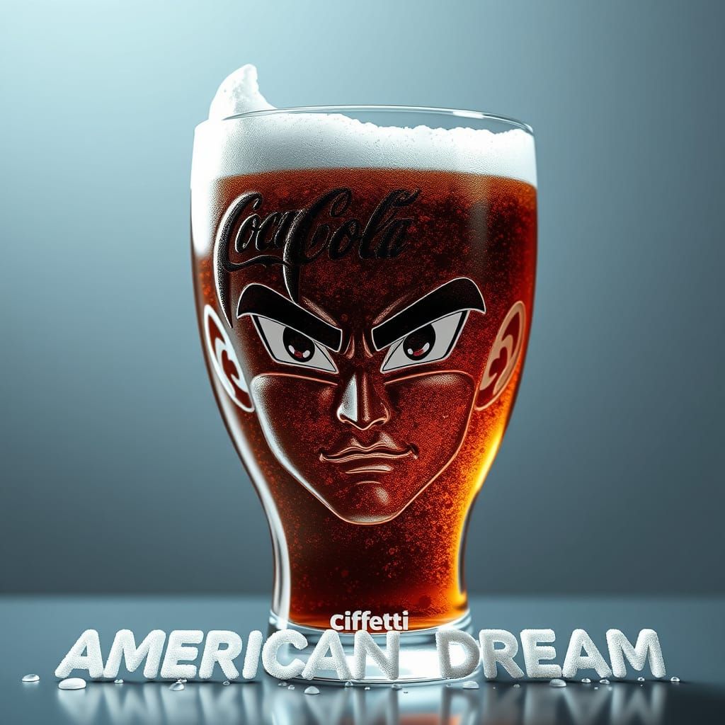 Hyper-Realistic Crystal Glass in Goku's Image with Coca-Cola...