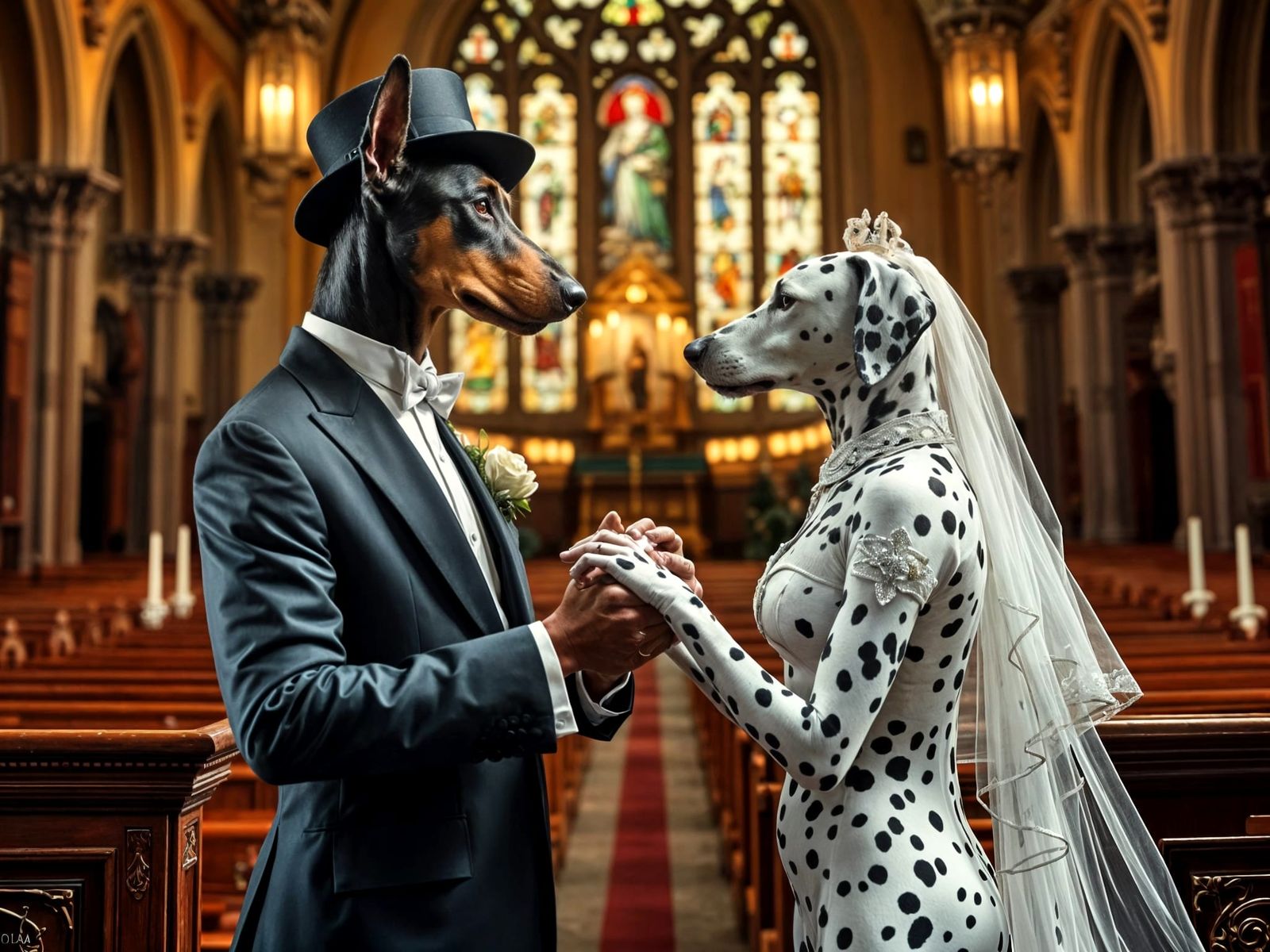 Dalmatian and Doberman Couple Exchange Vows in Elegant Churc...