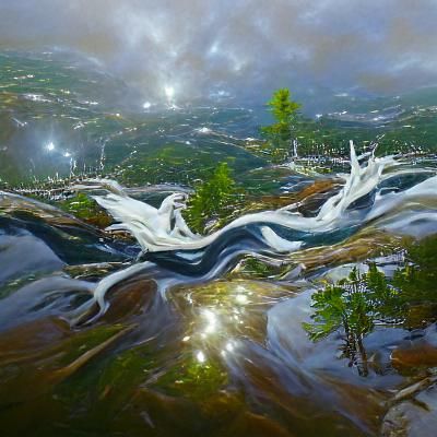 Mystical Forest Kingdom with River, Oil Painting