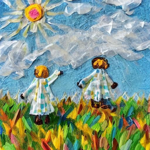 Scotch Tape Figures Hugging in Divine Light