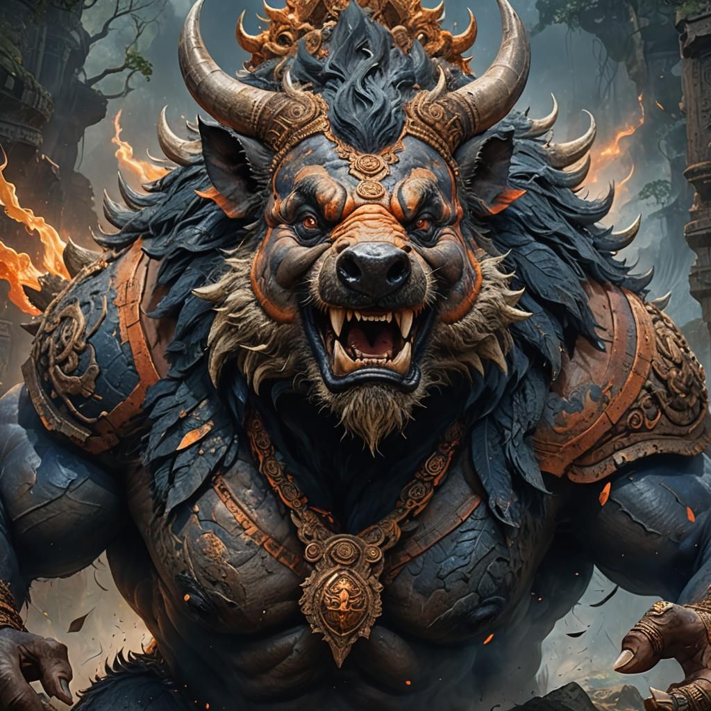 Muscular Boar-Faced Hindu God Holding Earth