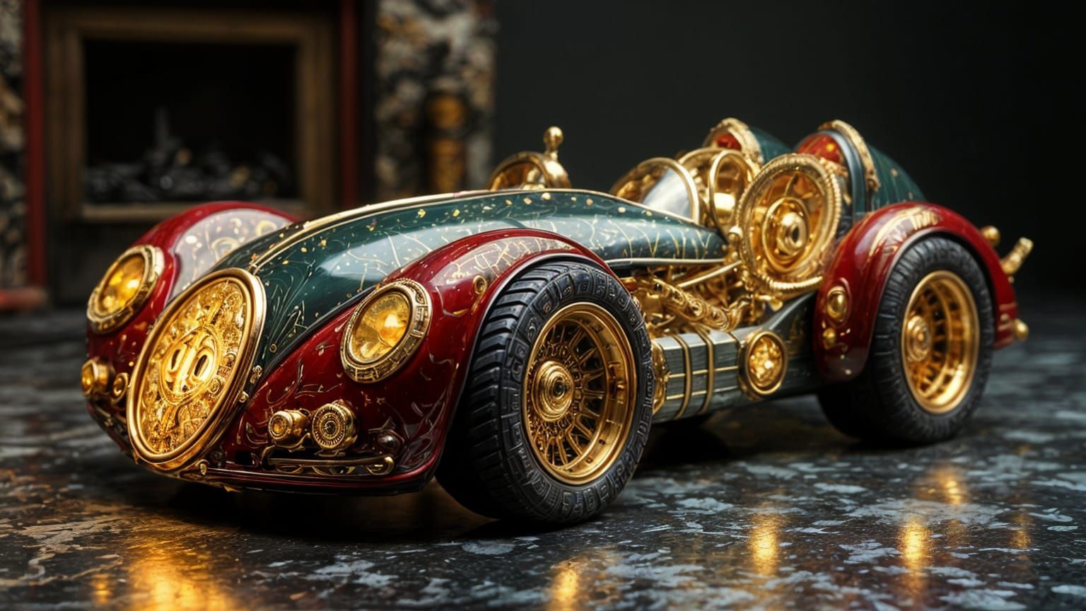 Afropunk Faberge Car: Futuristic Gold Mechanical Design