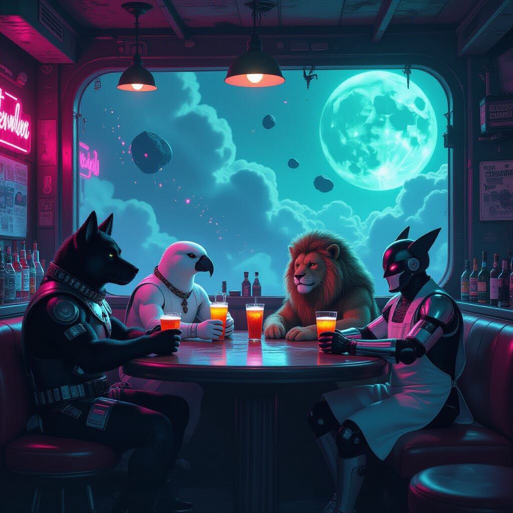Creatures at a Gritty Space Bar, Inspired by Sci-Fi Masters
