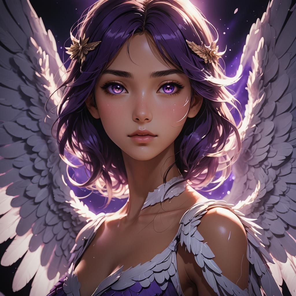 Anime Portrait of Woman with Angel Wings