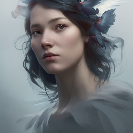 Wind Spirit Portrait with Blackbirds, Trending Art