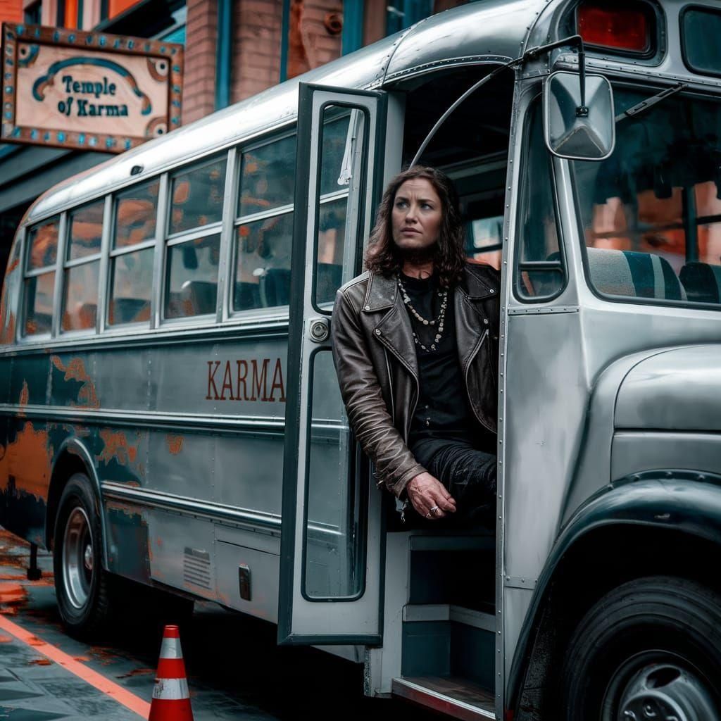 Karma Bus Driver: Cinematic and Maximalist Image