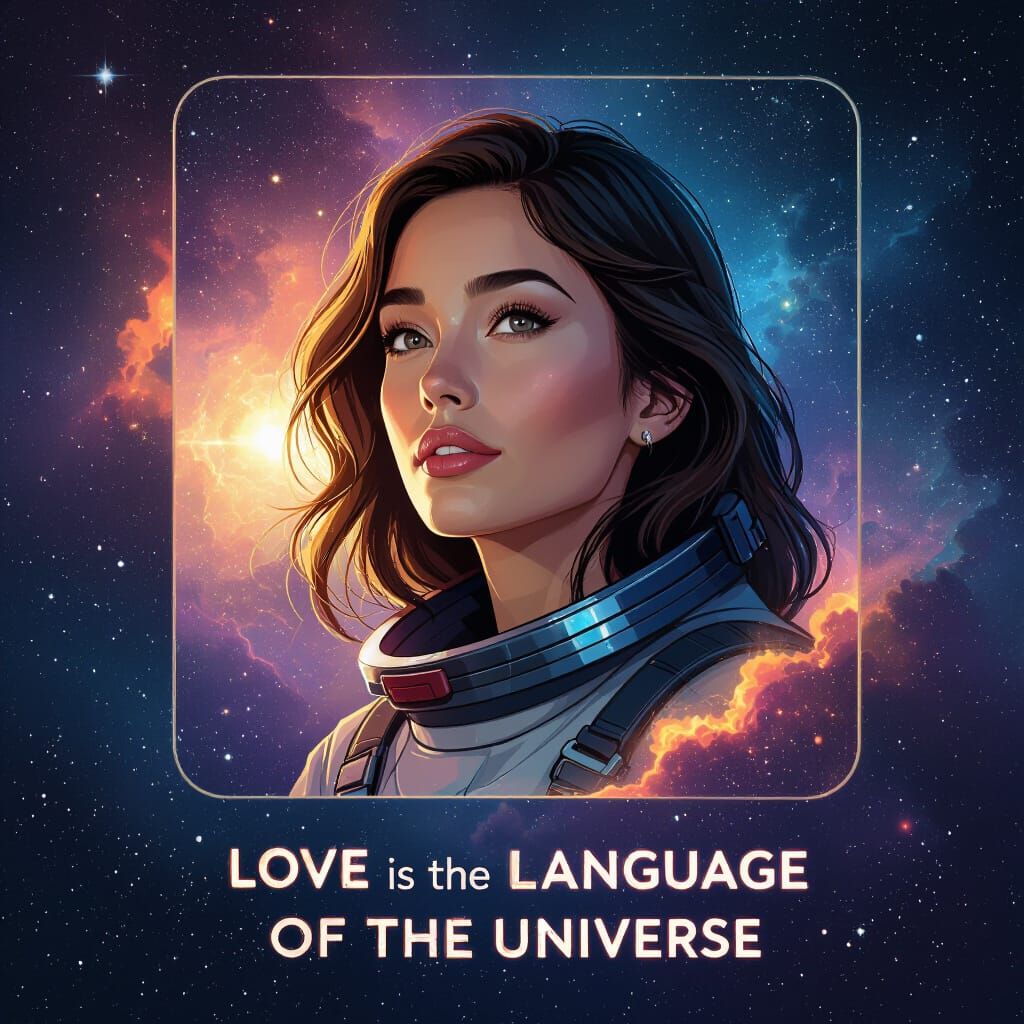 Cosmic Woman Portrait with Inspiring Text