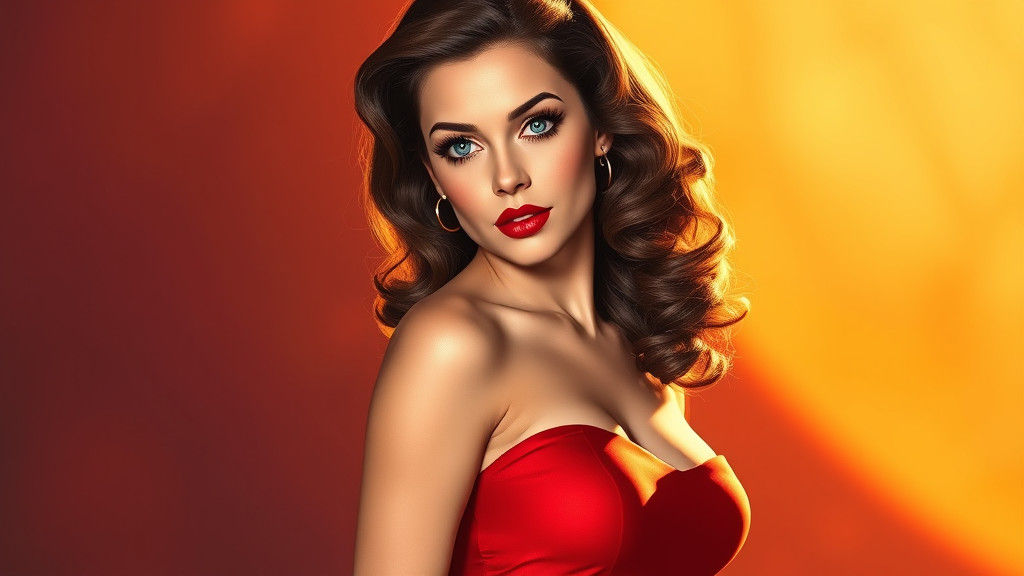 Pin-Up Woman in Red Dress, Vintage Glamour