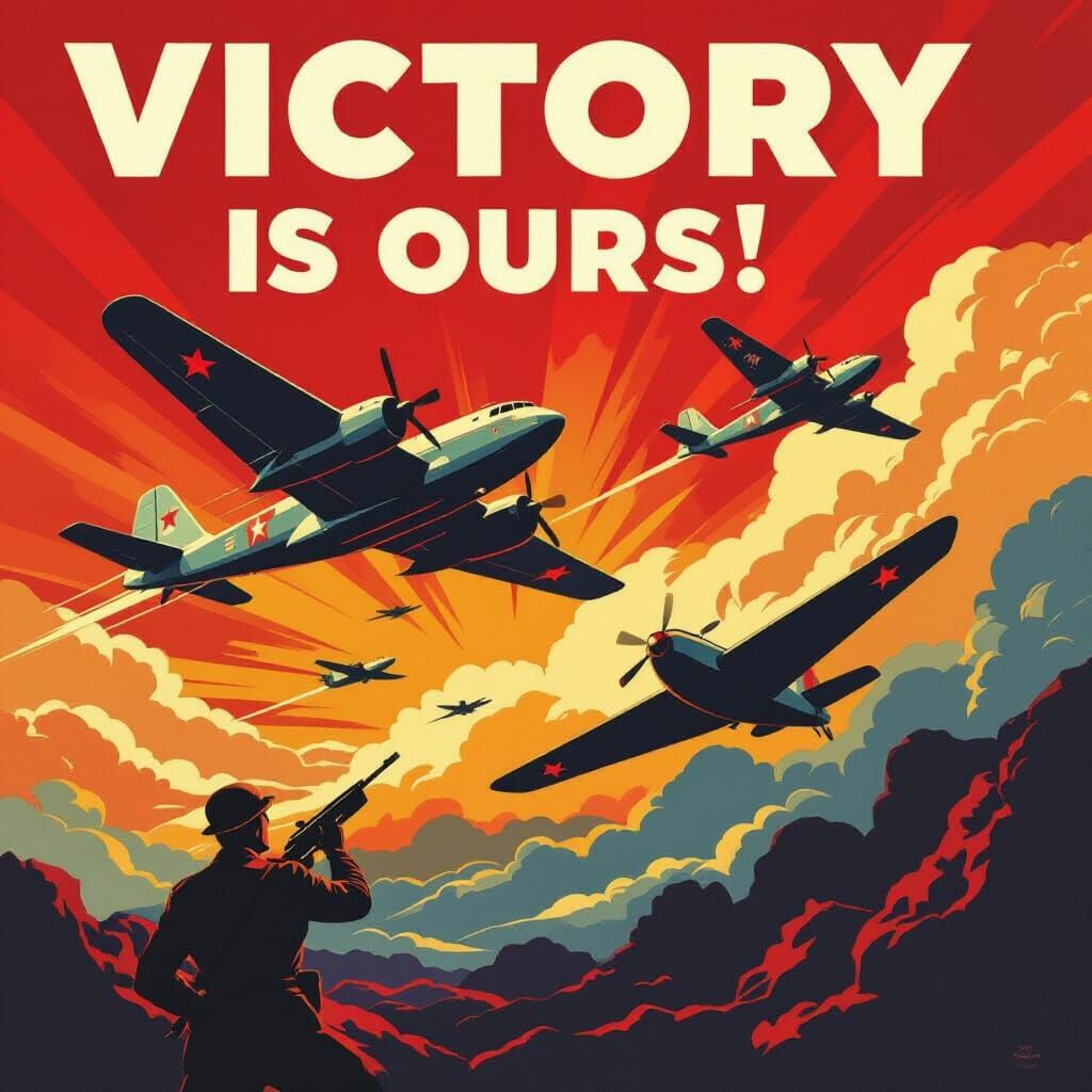 Communist Propaganda Poster With Military Aircraft
