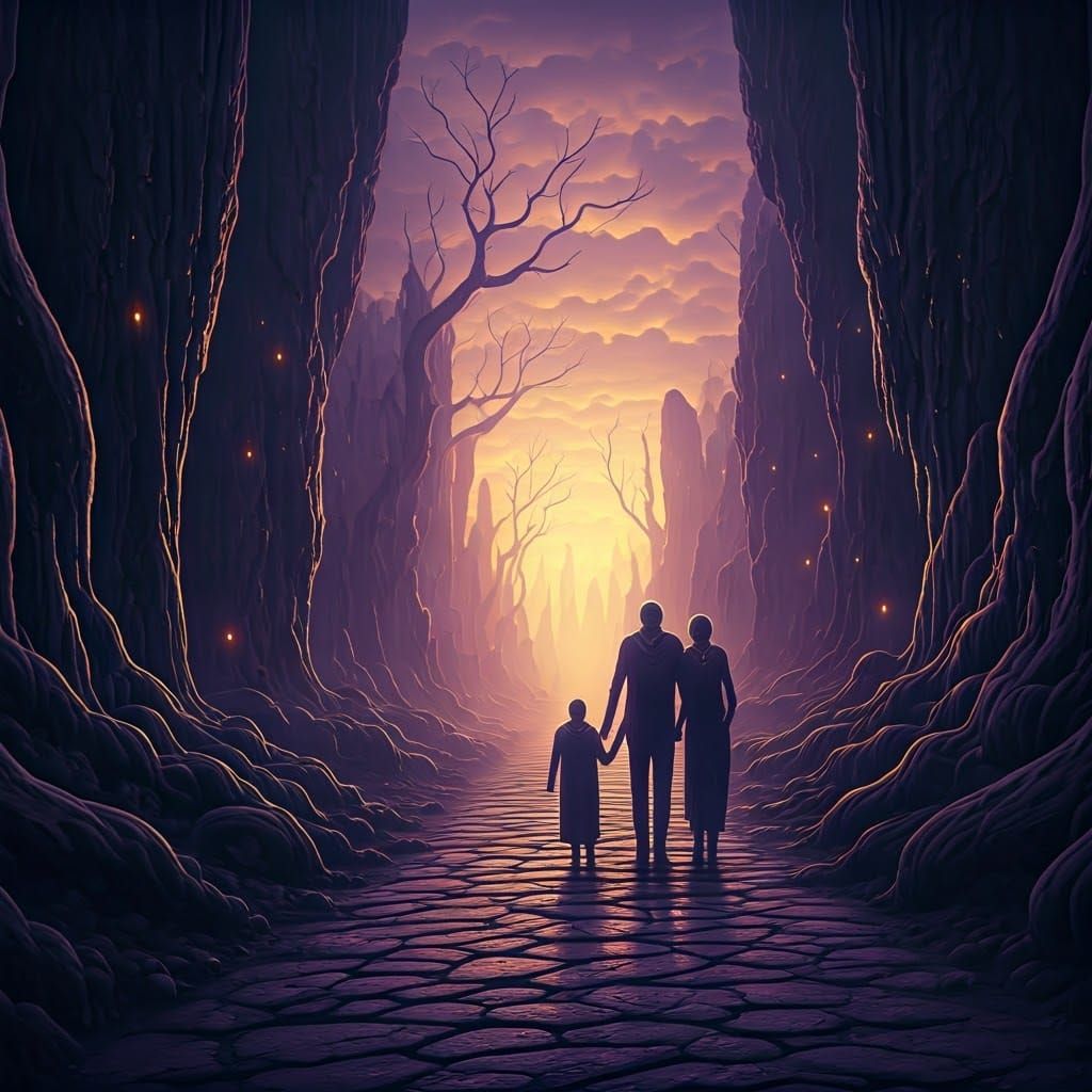 Ethereal Couple in Shadowy Dreamscape, Hyperrealistic Art