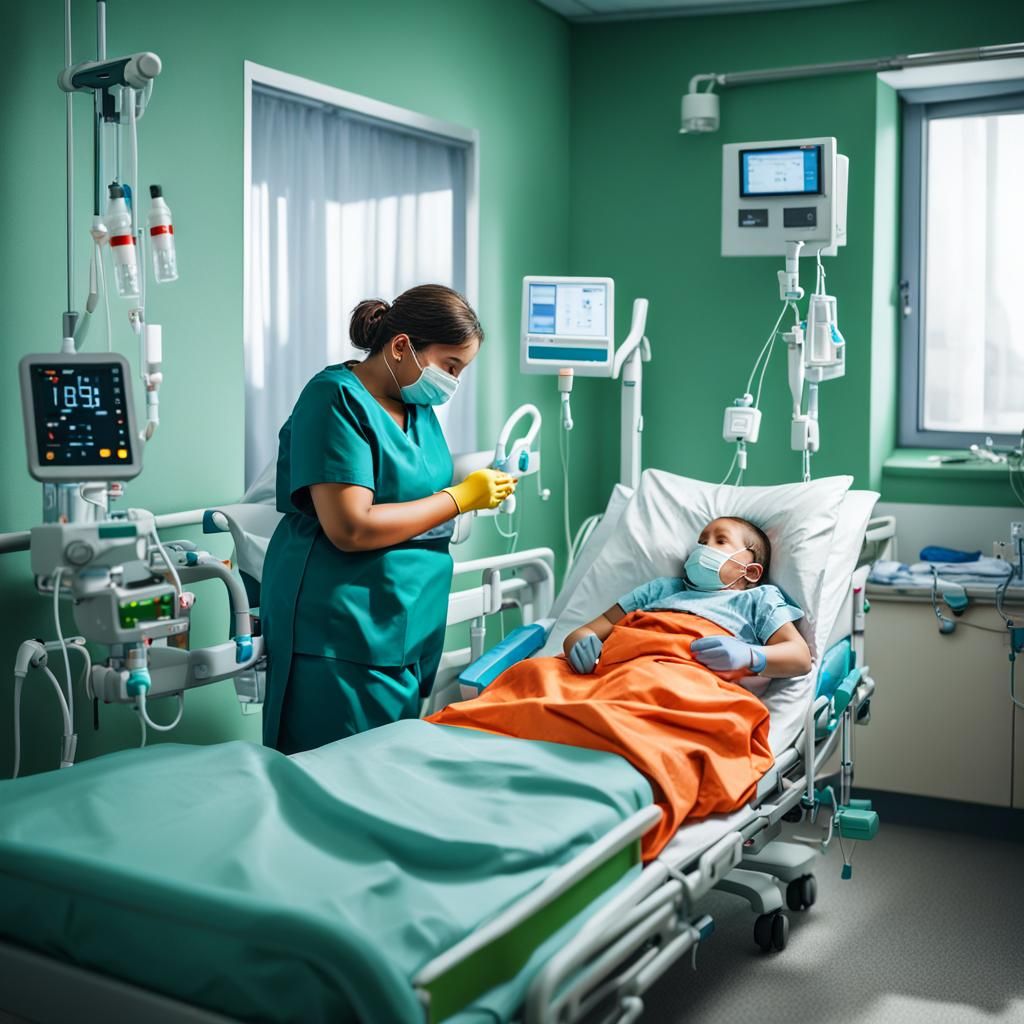 Hospital Scene with Child, Mother and Nurse