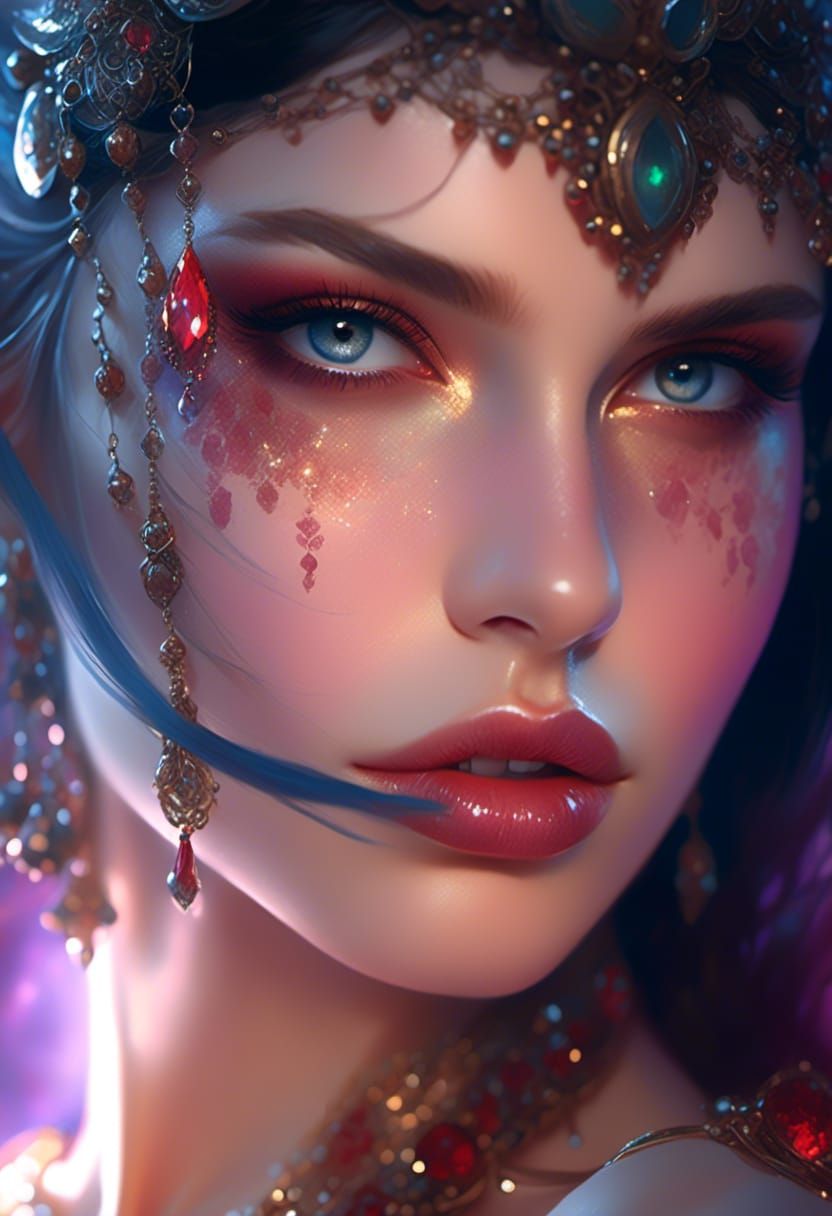 Beautiful Sorceress with Glistening Skin and Bright Eyes