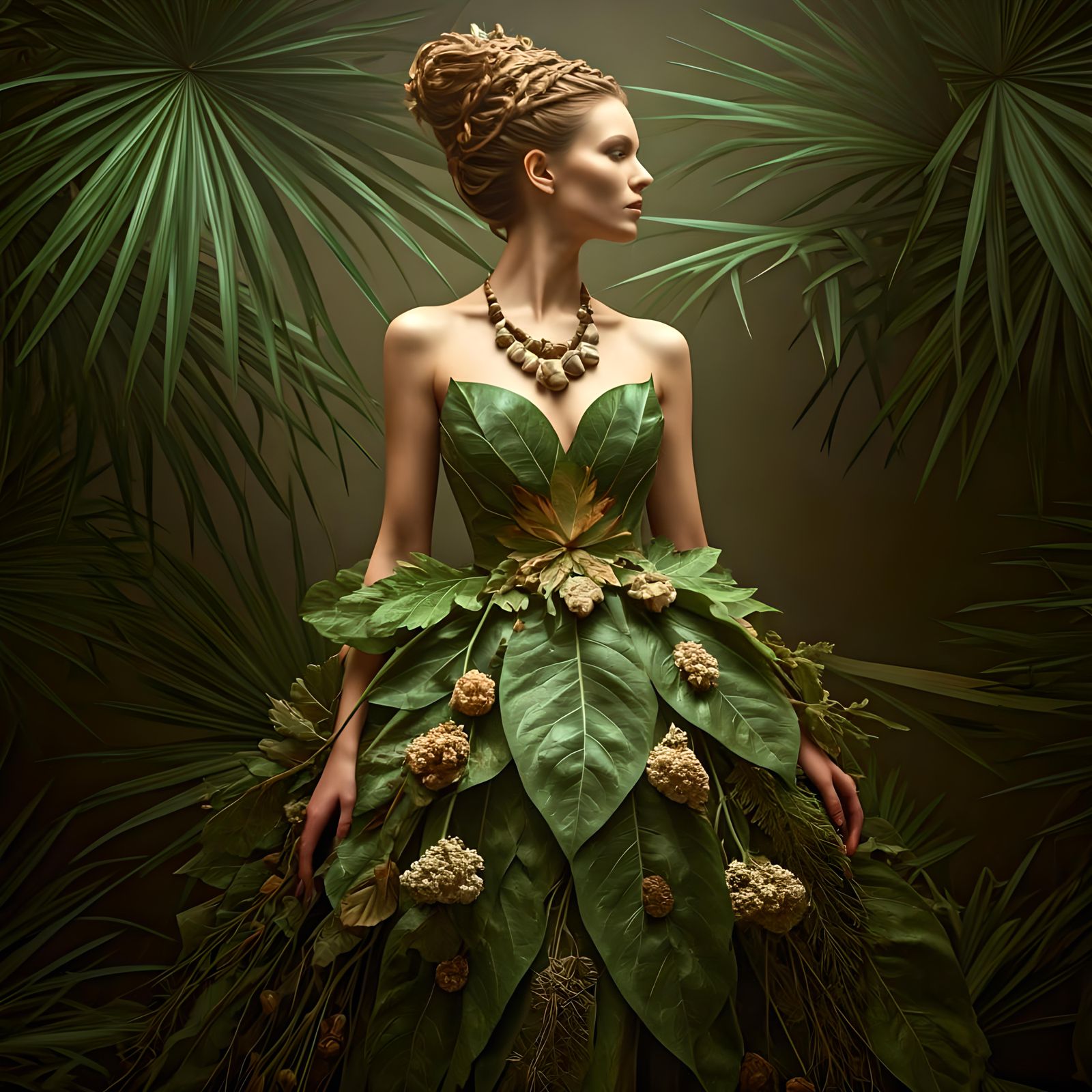 Fashion Model in Nature-Inspired Outfit, Hyper Realistic