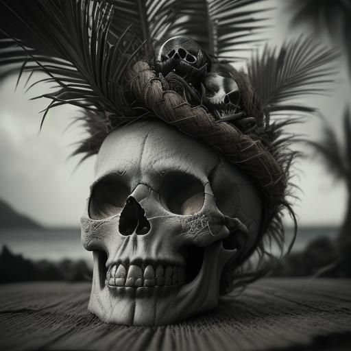 Hyperrealistic Voodoo Coconut Skull Monster