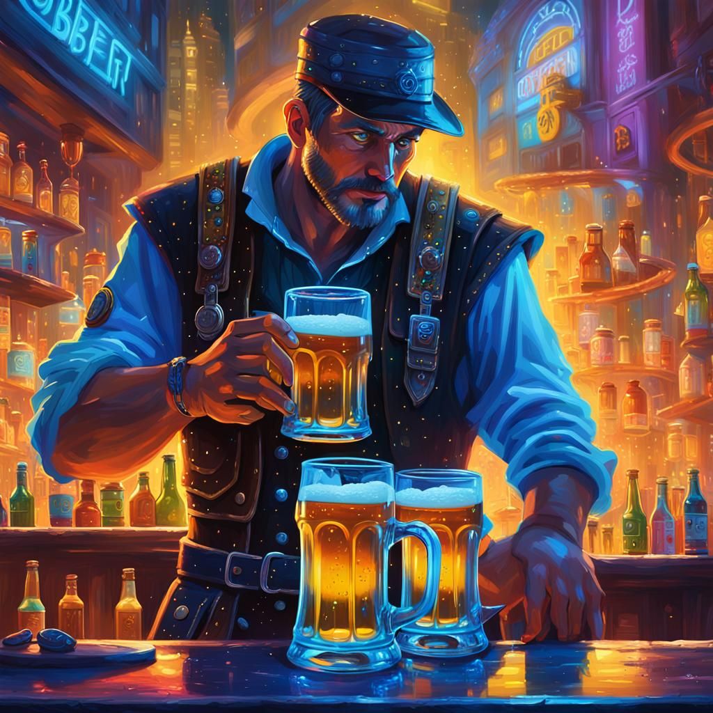 Cyberpunk Bartender Serves Beer in Dystopian Oktoberfest