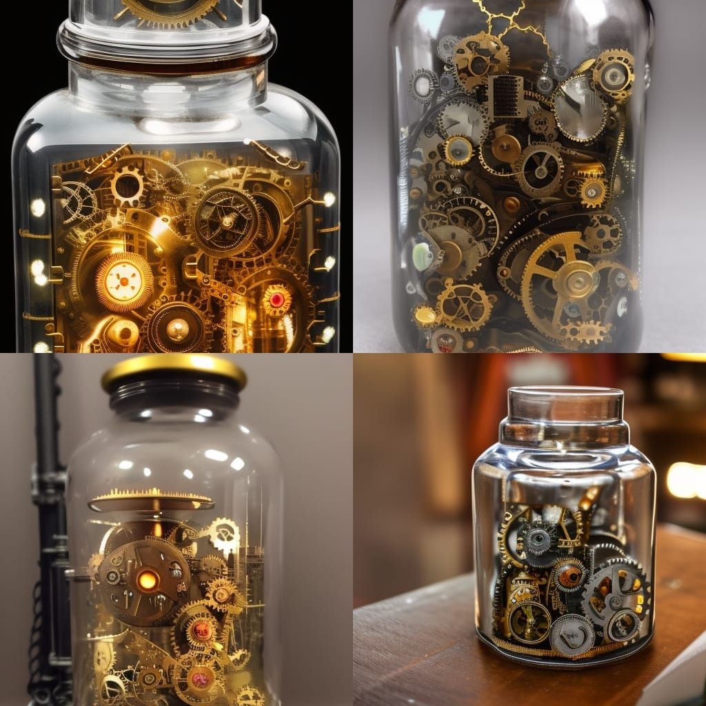 Steampunk Machines in a Jar: Detailed Digital Art