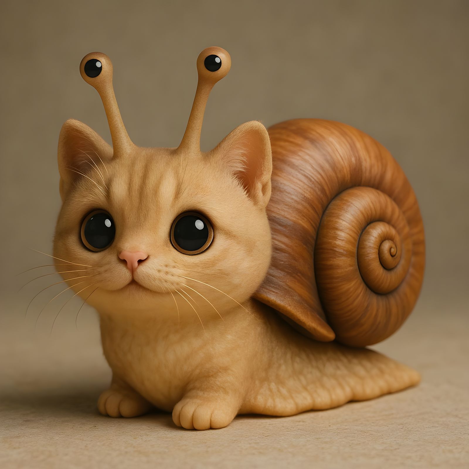Adorable Cat-Faced Snail in CGI Style