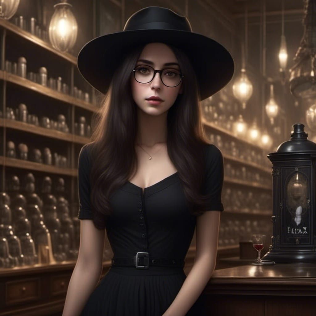 Beautiful Woman in Occult Shop, Hyperrealistic Close-Up