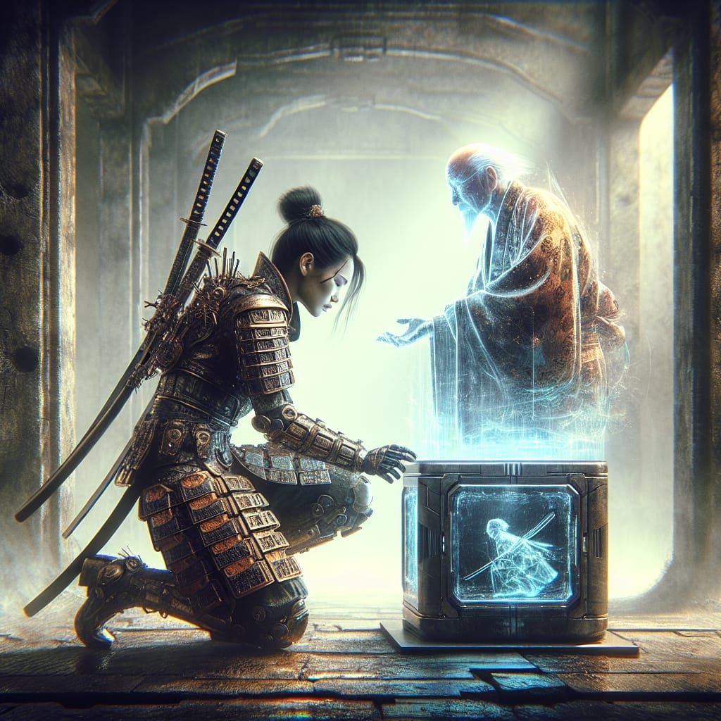 Cyberpunk Warrior Goddess in Ancient Tribute