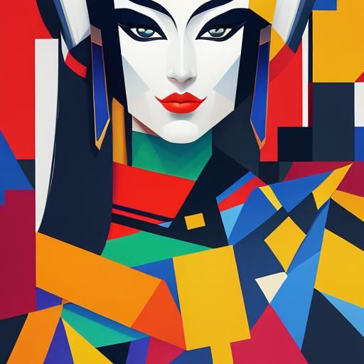 Cubist Geisha in Geometric Art Deco Style