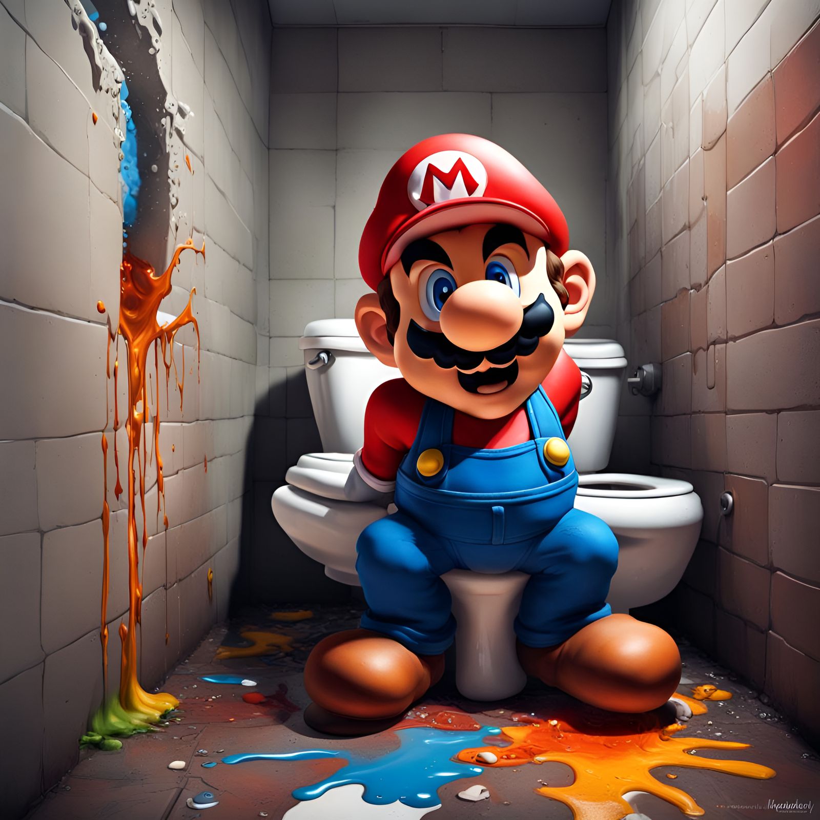 Mario Cleans a Disgusting Toilet: Hyperrealistic Digital Art