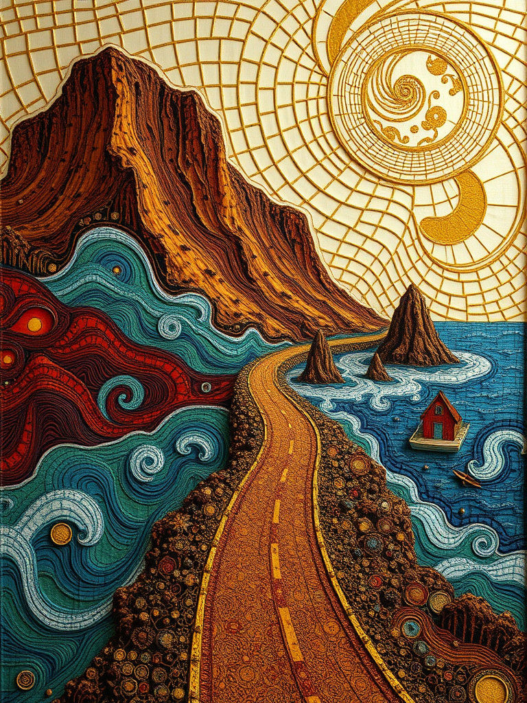 Terraformed Landmark: Intricate Detailed Painting with Gold ...