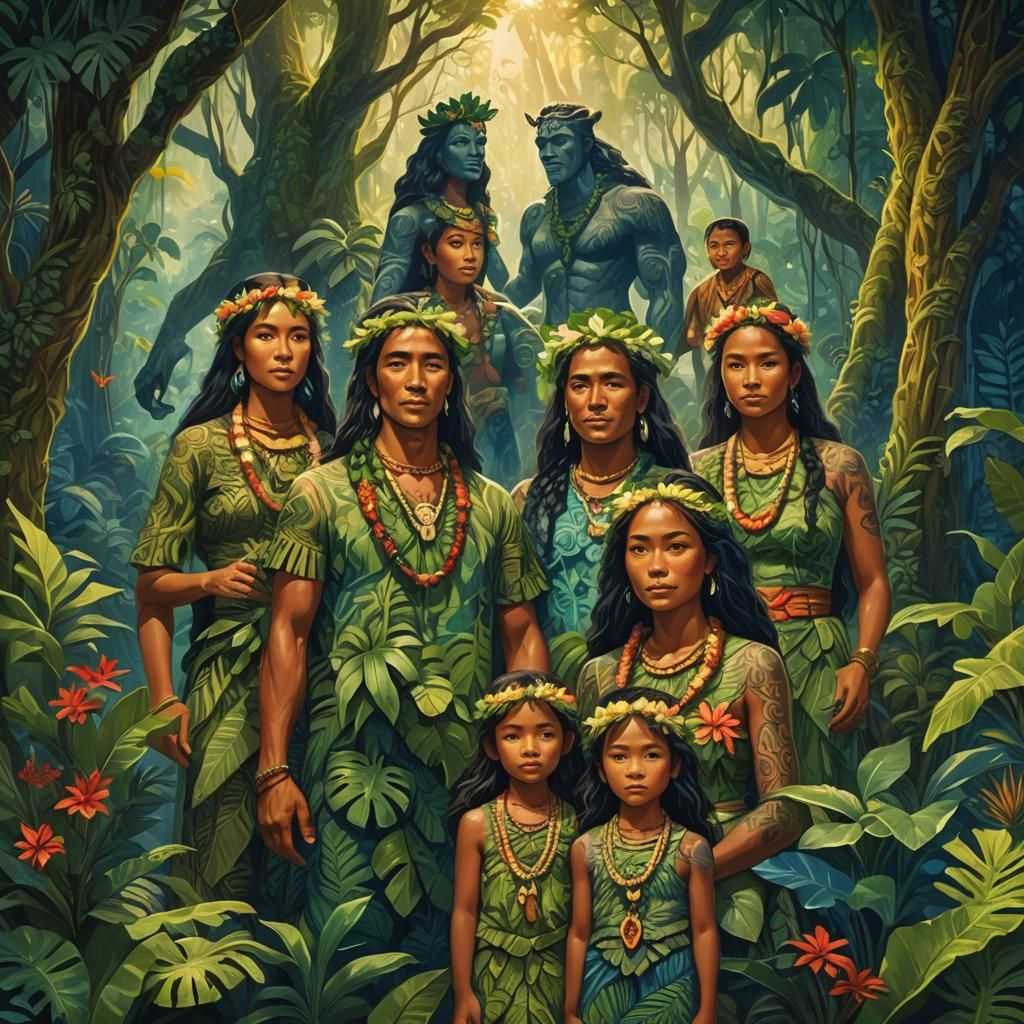 Mystical Hawaiian Family Portrait with Ancestral Spirits
