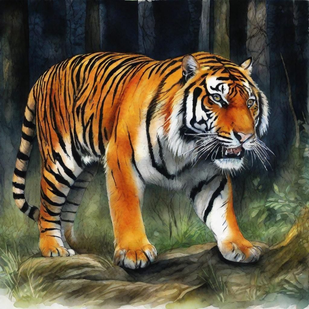 Watercolor Tiger in Forest of the Night