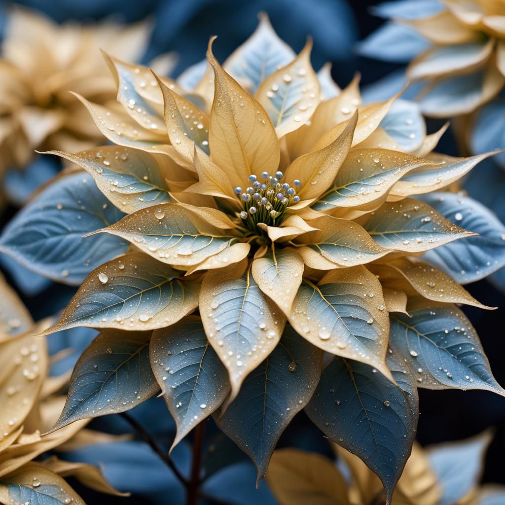 Blue and Gold Poinsettia Fantasy Art