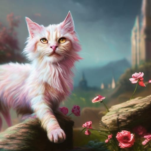 Cute Kitten in Pink Scarf: Fantasy Concept Art