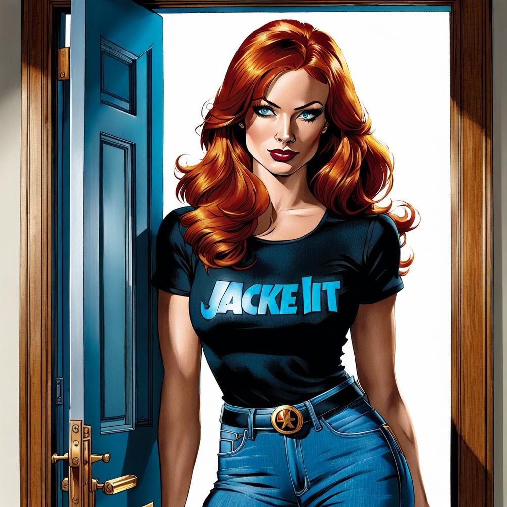 Redhead Girl in Flirty Pose, Gouache Comic Art