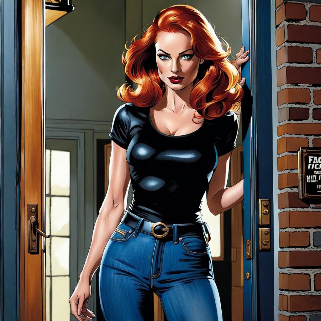 Redhead Girl in Comic Book Style with Chat Bubble