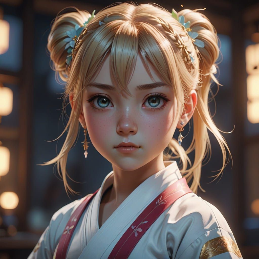 Adorable Anime Child in Karate Pose at Dojo