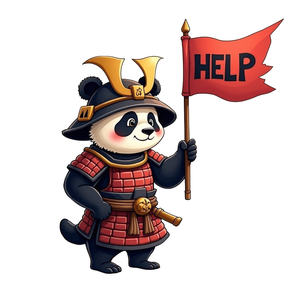 Cartoon Panda Samurai Asks for Help