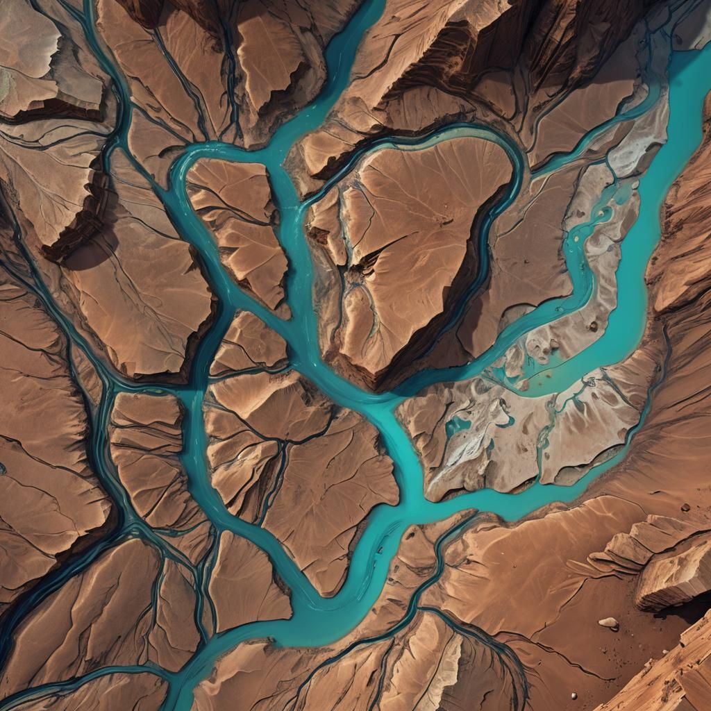a turquoise river flows along the bottom of the Valles Marin...