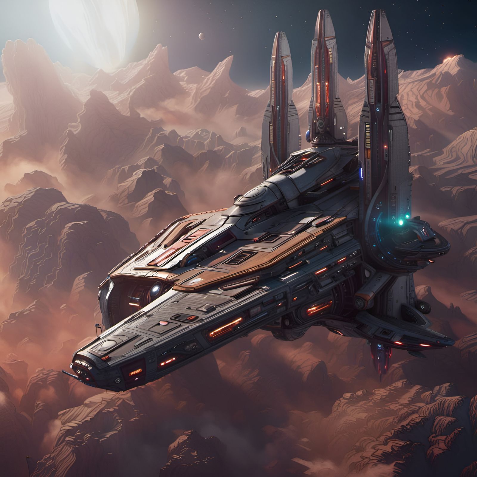 Futuristic Spaceship Soaring Through Space: Matte Painting