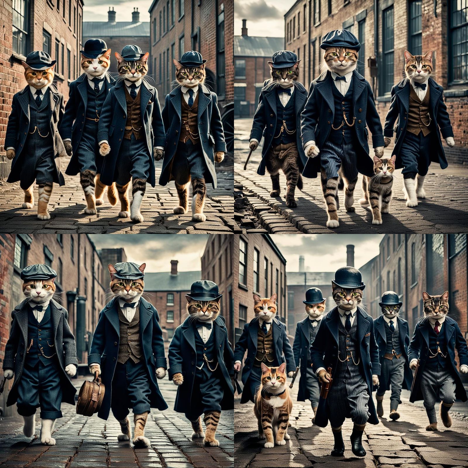 Cats as Peaky Blinders in 1800s Industrial Scene