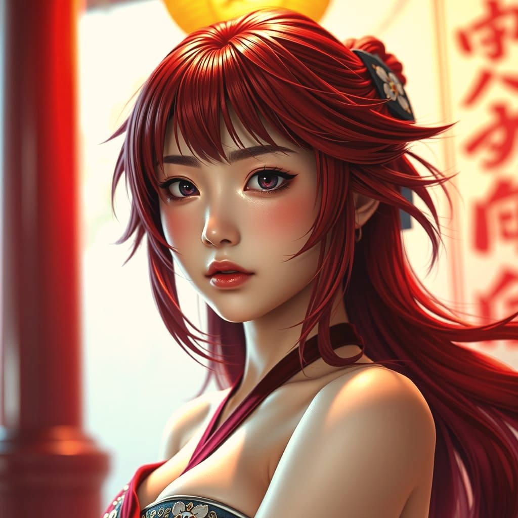 Hyperrealistic Portrait of Yae Miko in Graffiti Art Style