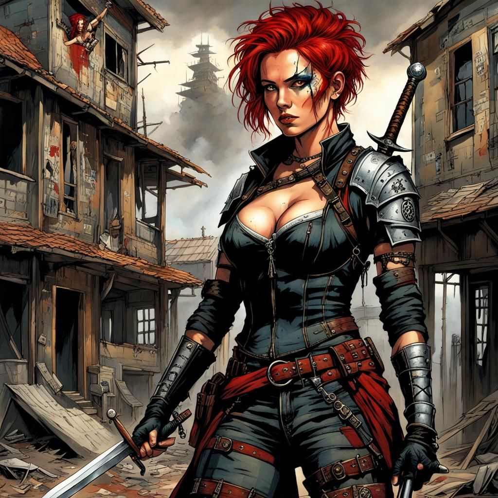 Post-Apocalyptic Warrior Scene in Realist Style