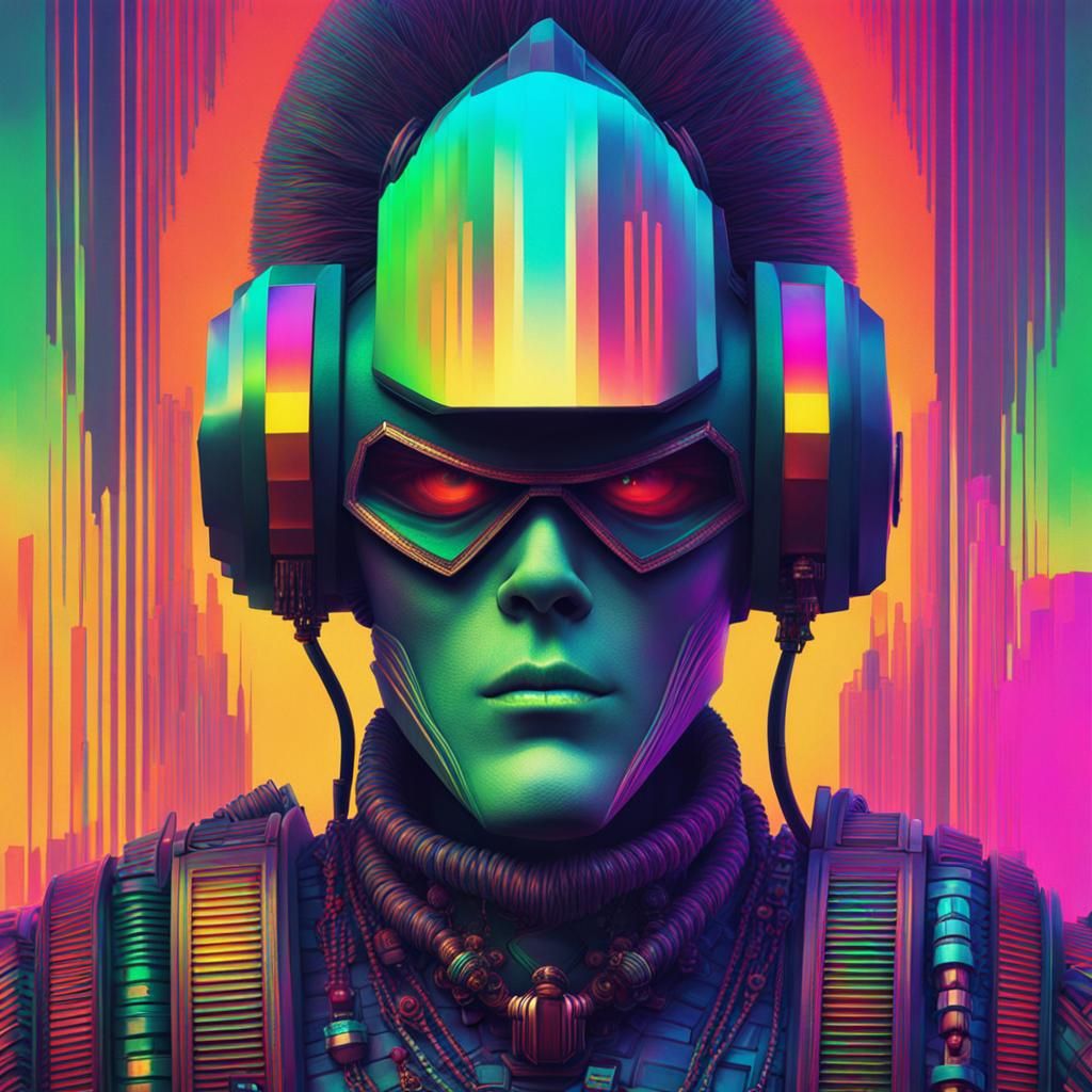 Orkish Retro Game Hero in Glitchcore Style